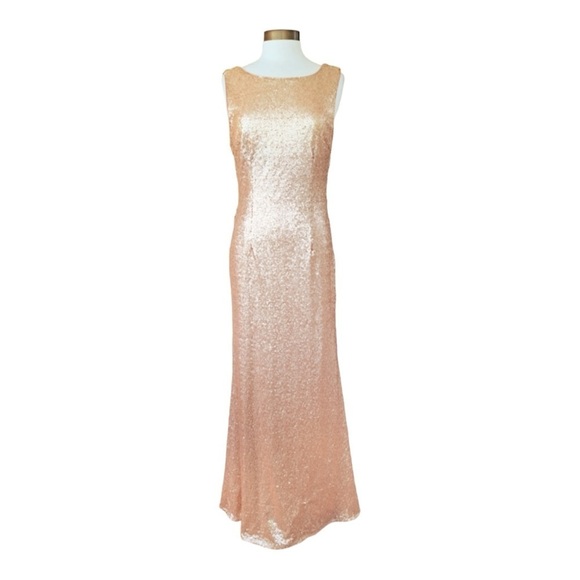 LULU'S Rose Gold Sequin Open Back High Neck Formal Maxi Dress XS - Picture 7 of 9
